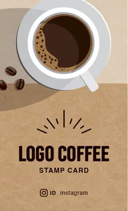 背景がナチュラルな古紙やヴィンテージ生地のカフェ喫茶店のおしゃれなスタンプトカードドC